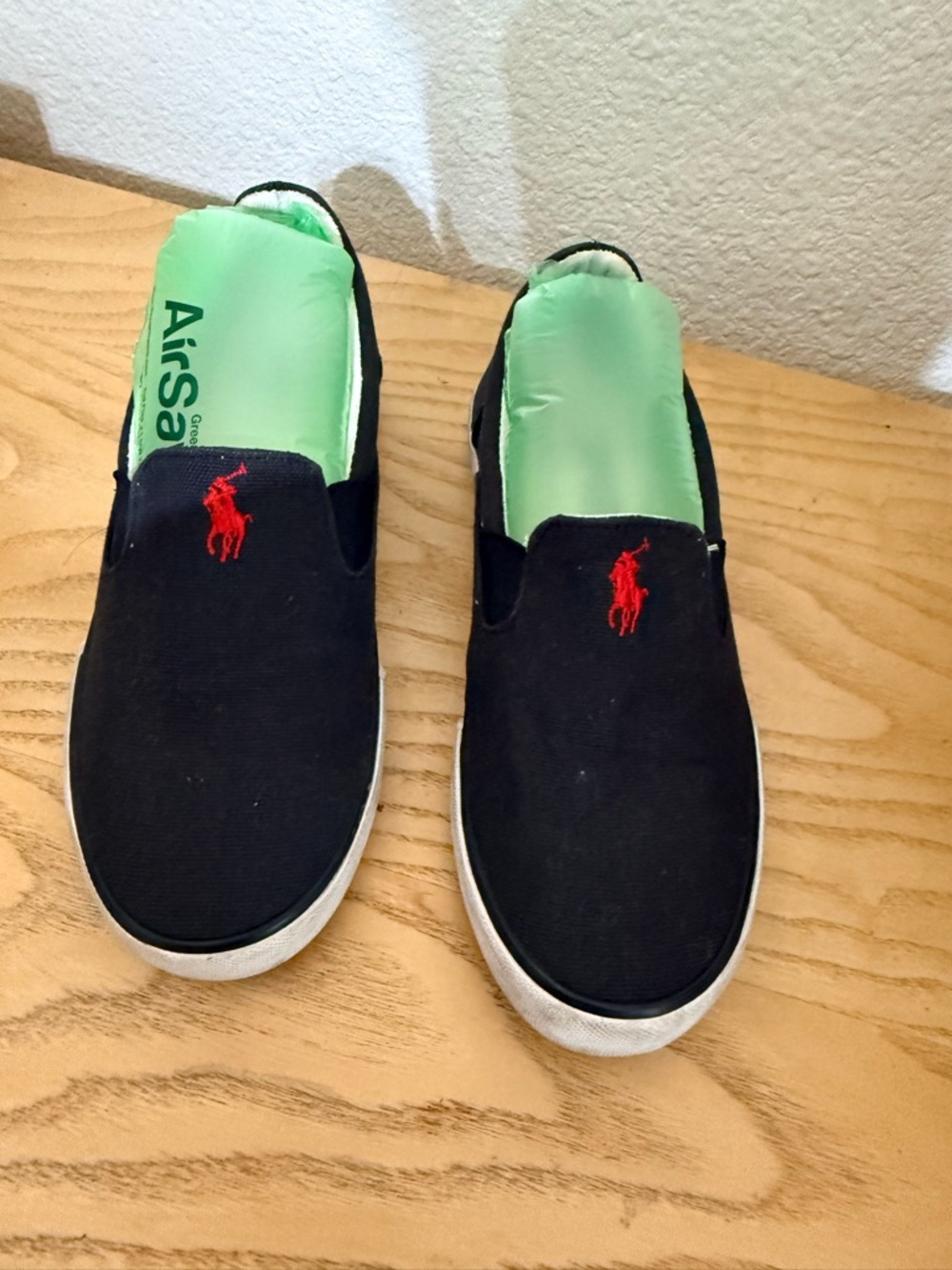 Polo by Ralph Lauren Black Canvas Slip-On Sneakers with Red Pony